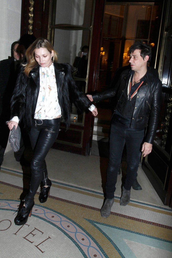 Kate Moss and Jamie Hince leave the Meurice hotel during Paris f
