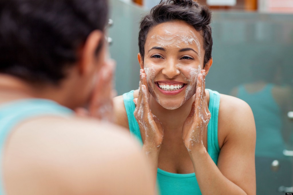 Woman washing face