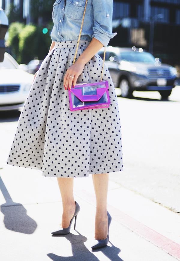 HallieDaily-Polka-Dot-Midi-Skirt-Saint-Laurent-Bag-Street-Style-1