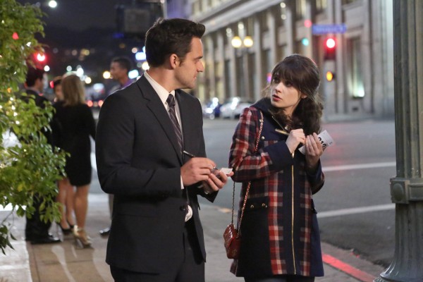 NEW GIRL: Jess (Zooey Deschanel, R) and Nick (Jake Johnson, L) try to define their relationship in the "First Date" episode of NEW GIRL airing on a special night, Thursday, April 4 (9:00-9:30 PM ET/PT) on FOX. ©2013 Fox Broadcasting Co. Cr: Adam Taylor/FOX