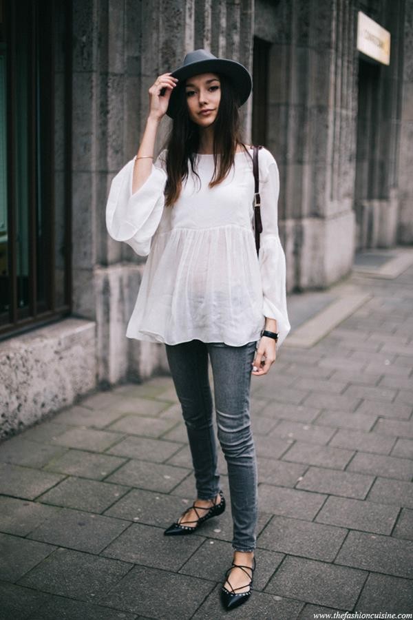 Zara-laceup-flats-white-bell-sleeve-top-Brixton-grey-hat-burgundy-box-leather-bag-3