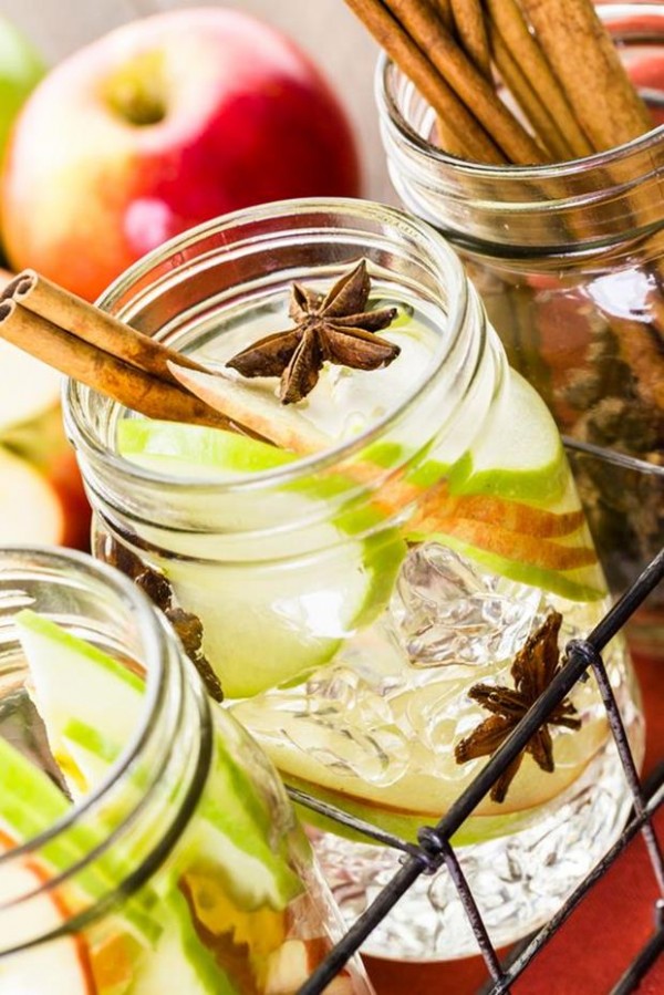 Infused apple water with cinnamon and anise.