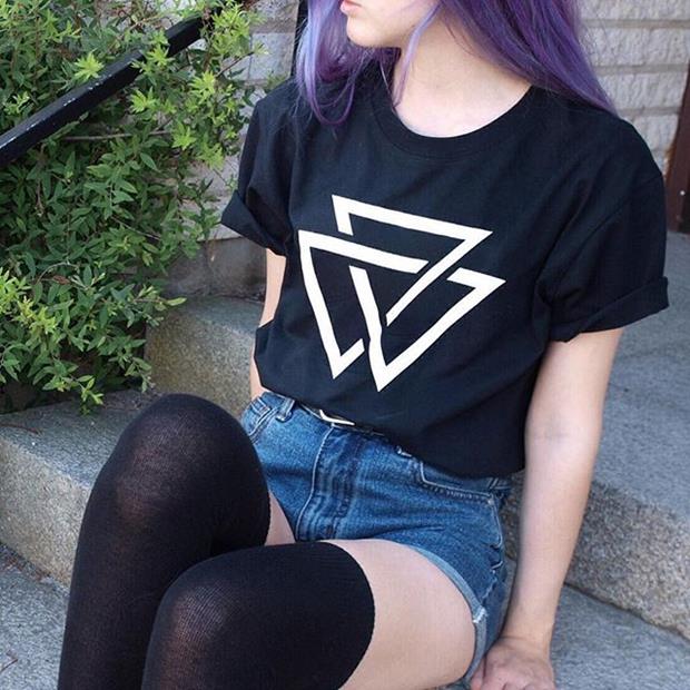 Denim-Short-with-Purple-Dyed-Hairstyle-Long-Socks-and-T-Shirt