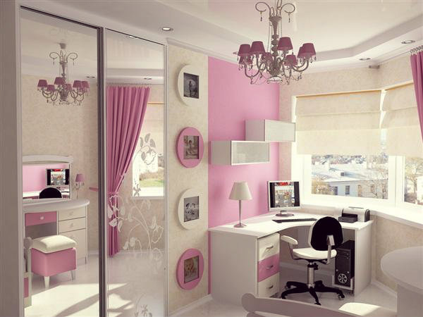 Beautiful-Hanging-Lamp-with-Cute-Wall-Art-and-Work-Table-in-Girls-Bedroom-Design-Ideas
