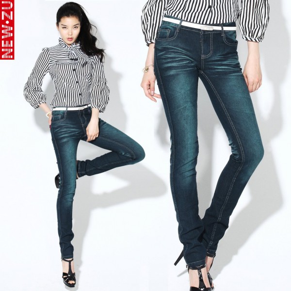Free-Shipping-Retro-Jeans-2012-Pants-Women-Jeans-Skinny-Colors-Dark-Blue-Mid-Waist-Cotton-Denim