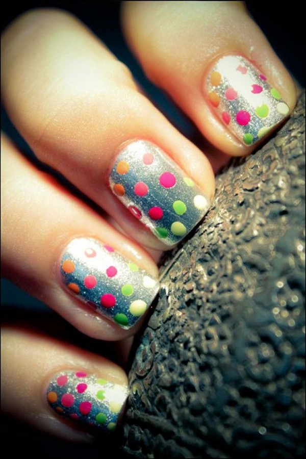 Neon-polka-dot-nails-on-silver