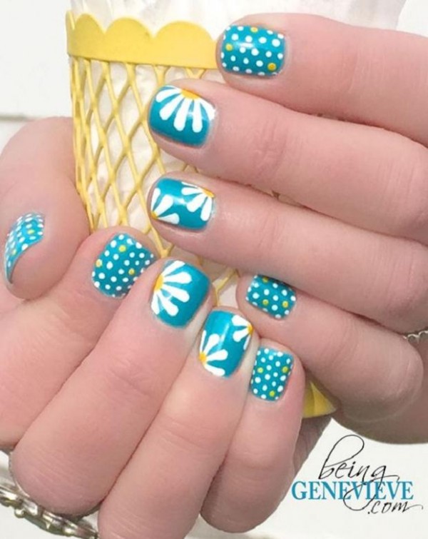 Polka-dots-and-daisy-petals-nail-art