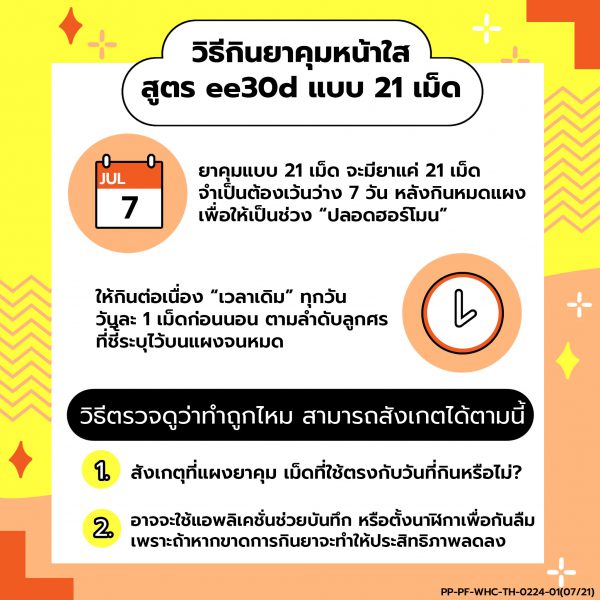 วิธีการกินยาคุมหน้าใสสูตร ee30d แบบ 21 เม็ด